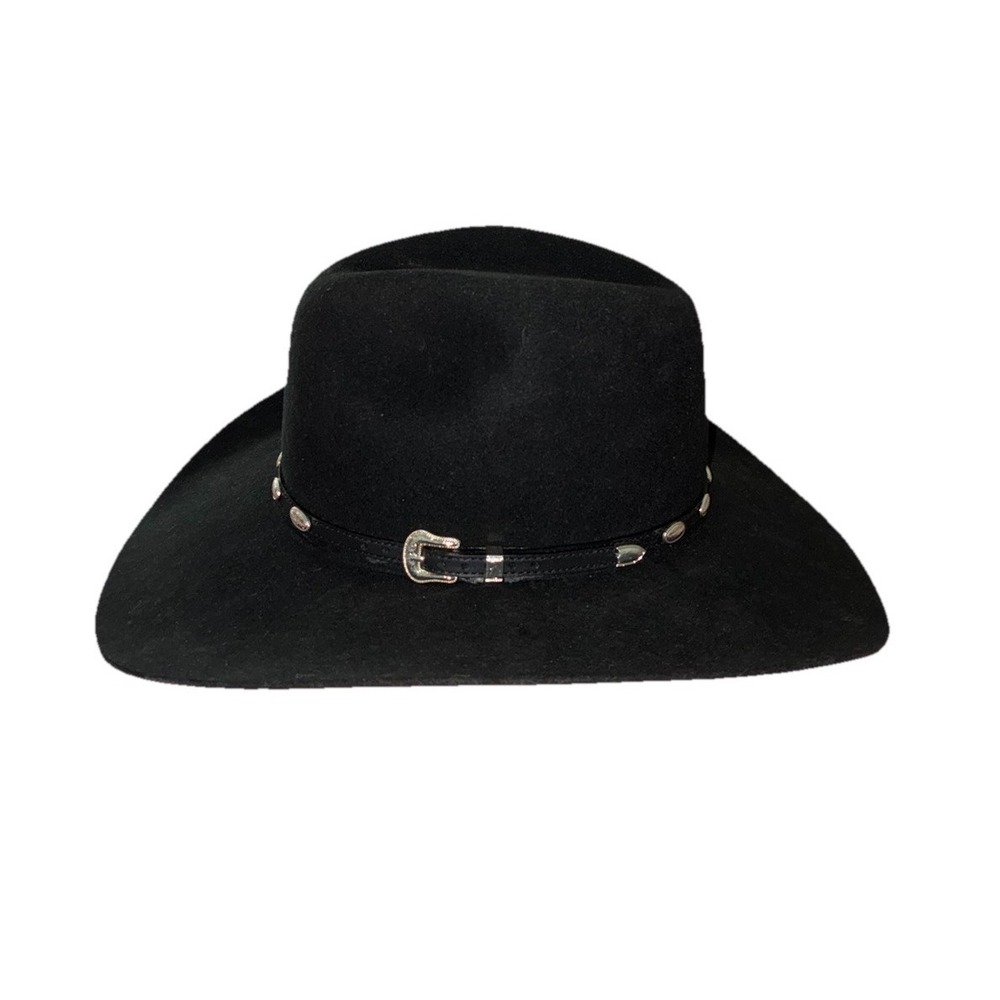 Rodeo King Cowboy Hat 6 7/8 Black Oval‎ Long 3X Wool Blend Concho Wolf Bros*flaw